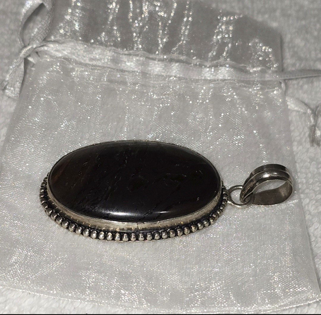 VTG Sterling Silver 925 Tiger Iron Pendant Oval Cabochon Beaded Setting 26g Item image 15