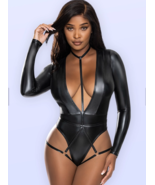 MAGIC SILK LIQUID ONYX LONG SLEEVE TEDDY WITH HARNESS CAGING QUEEN SIZE S/M - $67.72 CAD
