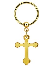 Dangling Budded Cross Gold Tone Stainless Steel Captive Beaded Ring Piercing - £7.46 GBP