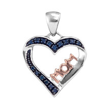 Sterling Silver Round Blue Color Enhanced Diamond Heart Mom Fashion Pendant 1/10 - £38.75 GBP