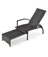 Patio Chaise Lounge Outdoor Rattan Lounge Chair with Retractable Ottoman... - $275.99