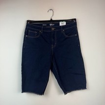 Style &amp; Co Womens 8 Dark Blue Wash Mid Rise Bermuda Raw Hem Shorts NWT AT28 - $19.59