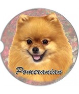 Set Of Two Pomeranian Absorbent Stoneware Car Cup Holder Coaster  Dog Pom - $225.52 MXN