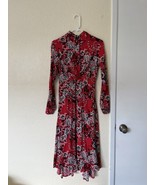 Free People Dress Women Size 0  Red Floral Tough Love Shirt Midi Boho V-... - £36.71 GBP