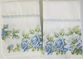 JP Stevens Vintage Roses Pillowcases  Set of 2  Blue Floral Hem 20.5&quot; x 30&quot; NEW - £17.50 GBP