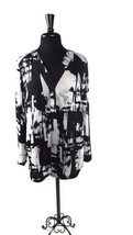 DKNY Womens Career Dress Shirt Black Cream Artsy Print UniK Design Size S SMALL - £13.67 GBP
