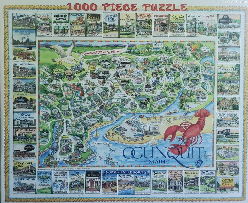 NEW 2004 HTF Ogunquit Maine ME 1000 Piece Puzzle Pc Map Tourist Places Hotels - $176.70