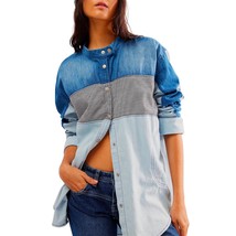 Free People moto colorblock shirt in light blue combo - £74.04 GBP