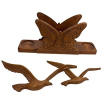 VTG Wood Butterfly Organizer Napkin Holder &amp; HOMCO Syroco Plastic Seagul... - $32.07 CAD