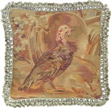 Aubusson Throw Pillow 22x22 Handwoven Wool Right Facing Turkey White,Cream - £350.91 GBP