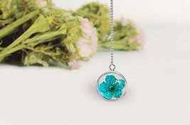 12mm tiny pressed flower necklace,forget me not necklace,real flower necklace - £12.78 GBP
