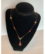 Vintage Look Gold Bronze Tone Red Glass Drop Beads Necklace, Handmade NEW - $40.74 CAD