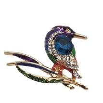 Womens Fashion Rhinestone Hummingbird Bird Brooch Multicolor Gold Tone 2&quot;  - £14.28 GBP