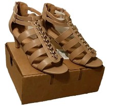 》Ladies Comfortview Tan Strappy Gladiator Heels w/ Gold Chain, Zipper》11W️ - $26.72