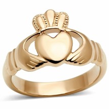 Rose Gold Plated Claddagh Ring Stainless Steel TK316 - £12.58 GBP