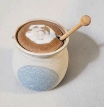 Studio Art Pottery Ross Signed Glaze Honey Lided Jar Clover Blue Kitchen - £18.96 GBP