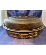 Vtg Nesco Black Speckle Enamelware w/ Lid &amp; Label Large Roaster Pan Fowl... - €19,84 EUR