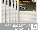 Filtrete 12x24x1 Air Filter, MPR 300, MERV 5, Clean Living Basic Dust 6Pack - $36.47