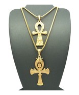 NEW EGYPTIAN ANKH CROSS DOUBLE PENDANT &amp; BOX CHAINS NECKLACE SET - RC858 - £14.43 GBP