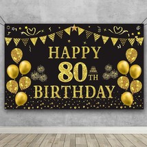 80Th Birthday Backdrop Gold And Black 5.9 X 3.6 Fts Happy Birthday Party Decorat - £15.97 GBP