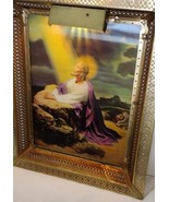 Vintage Lighted Metal Picture Frame 3D Lenticular Praying Jesus Hologram 21x17 - £38.14 GBP