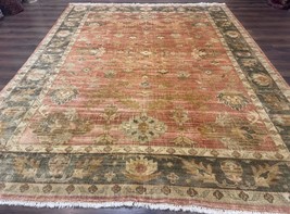 Turkish Oushak Rug 8x10 – Terracotta and Dark Gray, Hand-Knotted Wool Carpet - $2,950.00