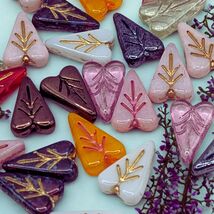 Czech Heart Leaf Beads 16x11mm, Multicolor Glass Beads, Statement Beads - $5.25