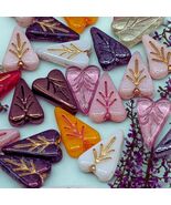 Czech Heart Leaf Beads 16x11mm, Multicolor Glass Beads, Statement Beads - $5.25