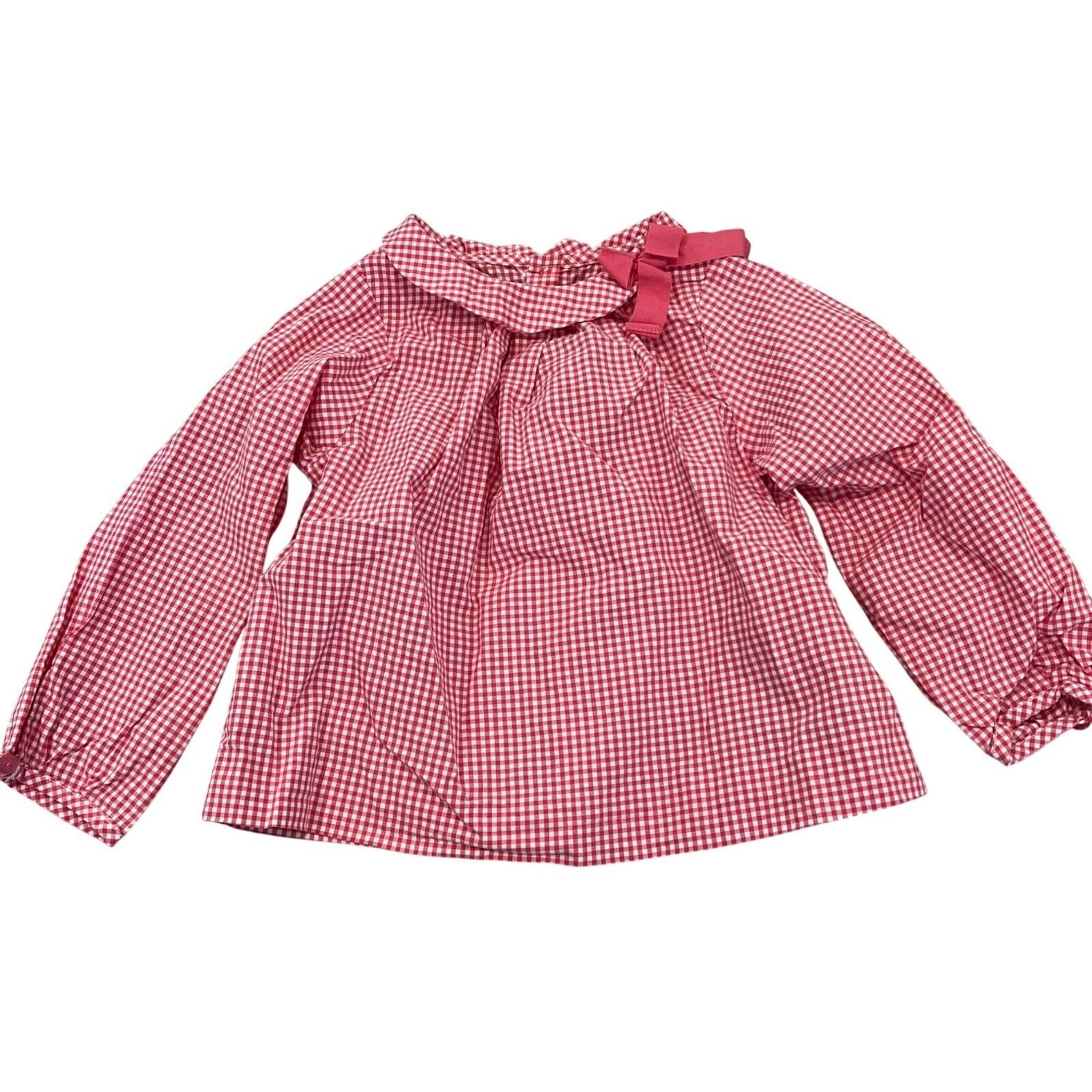 Jacadi Paris Baby Girls Red Gingham Blouse With Bow 18 Months - $26.88