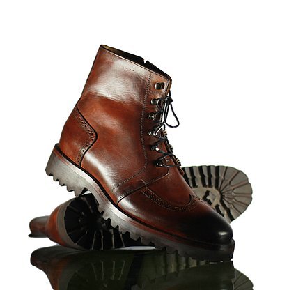 Handmade Men Brown Leather Wing Tip Lace Up Boots, Men Ankle Casual Desert Boots