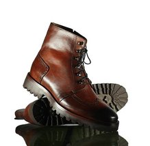 Handmade Men Brown Leather Wing Tip Lace Up Boots, Men Ankle Casual Desert Boots - £128.50 GBP
