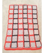 Vtg Granny Square Afghan Throw Blanket Black Red Grey 44&quot; x 29&quot; Needs Fi... - $20.61