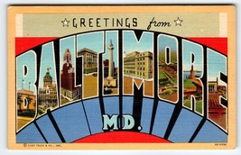 Greetings From Baltimore Maryland Postcard Large Big Letter Unused Curt Teich - £12.33 GBP