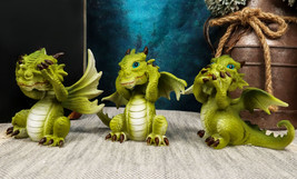 3 Wise Dragon Set See Hear Speak No Evil Whimsical Green Dragons Mini Figurines - £26.36 GBP