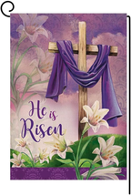 He Is Risen Spring Easter Small Garden Flag Vertical Double Sided Burlap... - £9.68 GBP