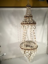 Vintage Colgante Concha Marina Cauri Tiesto Bohemio Planta Candelabro 36” Eeuu - $179.75