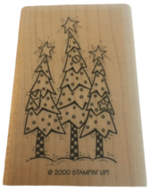 Stampin Up Rubber Stamp Christmas Trees Trio Whimsical Country Buttons Holidays - £3.98 GBP