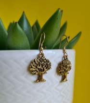 Magick Tibetan Vintage Golden Tree of Life Charm 925 Silver Drop Earrings - £19.62 GBP