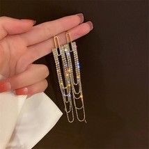 FYUAN Multilayer Long Tassel Rhinestone Earrings for Women Bijoux Geometric Crys - £8.26 GBP