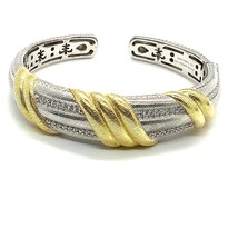 Judith Ripka Vintage Sterling Designer Cubic Zicronia Clad Cuff Bracelet 6 3/4 - £217.62 GBP