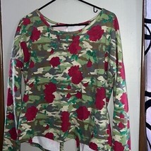 Poof open back rose and camouflage sweatshirt, size large - $11.76