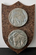 Unique Vintage Buffalo Nickel Hanging Wall Art Plaque Metal &amp; Wood Frankoma? - £47.07 GBP