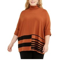 Alfani Womens Plus 1X Orange Black Striped Poncho Turtleneck Sweater NWT DA13 - £31.49 GBP