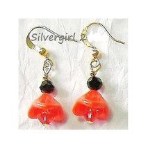 Orange Flower Black Crystal Dangle Earrings - £7.98 GBP