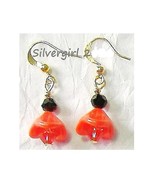 Orange Flower Black Crystal Dangle Earrings - $13.83 CAD