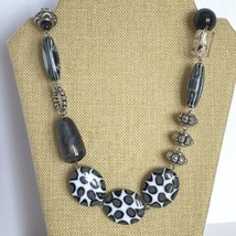 Chunky Black Gray Silver Tone Animal Print Large Beads Statement Necklace 35in - £14.02 GBP