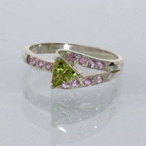 Yellow Green Mali Garnet Pink Sapphire Handmade 925 Silver Ladies Ring size 6.5 - £84.29 GBP