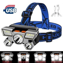 Headlight USB Rechargeable Built-in Battery 5 LED Strong Super Bright Head-Mount - £10.38 GBP