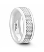 KENYON Beveled Polished White Ceramic Ring with White Carbon Fiber Inlay... - $209.99