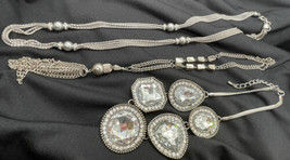 Lot of three Silver tone necklaces one crystal missing from one - £7.47 GBP